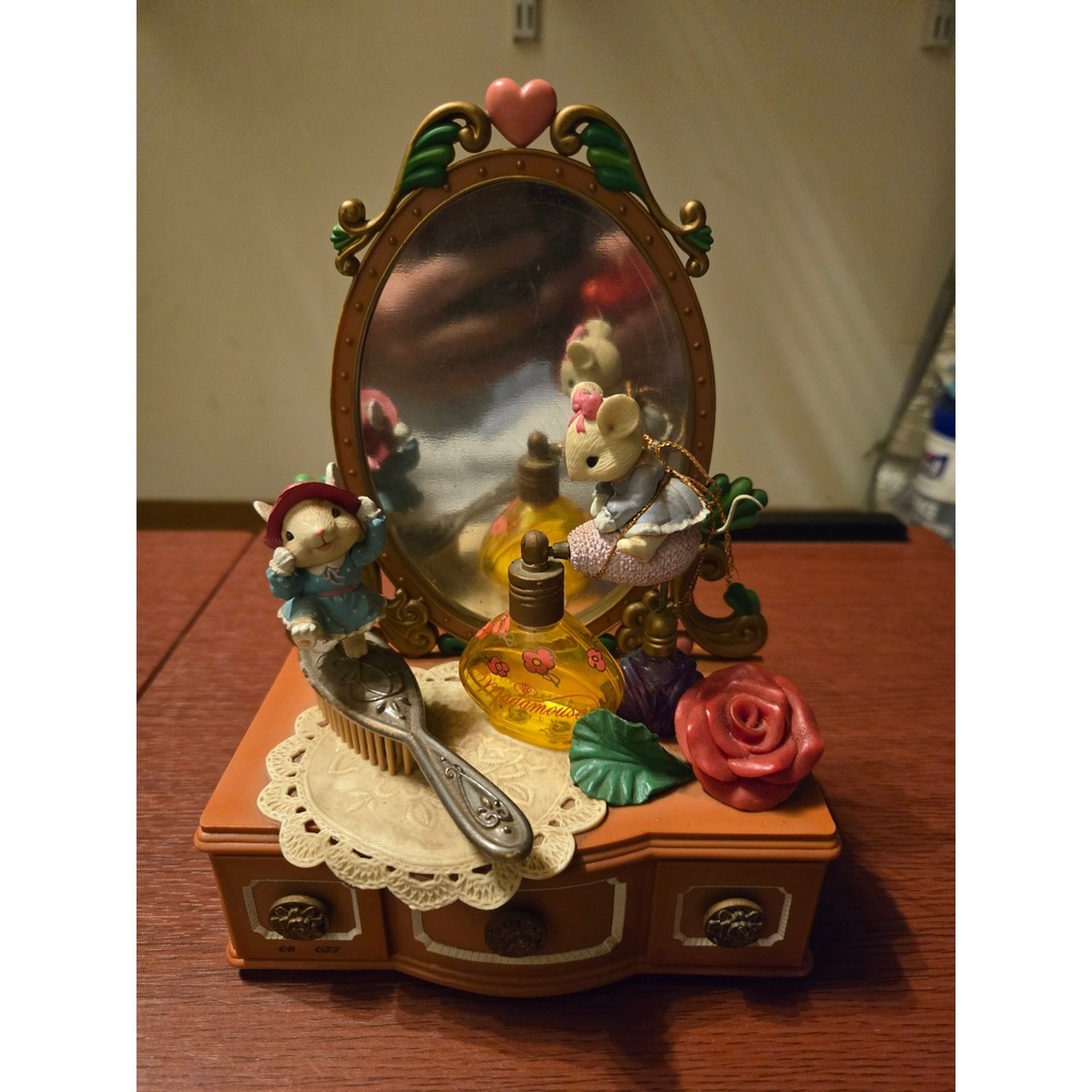 Vintage‎ Charming Tails Mice Vanity Music Box Figurine Dean Griff Mirror Rose
